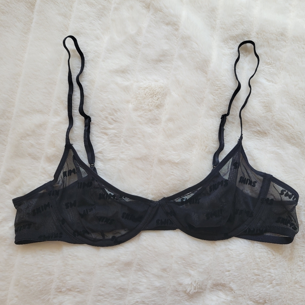SKIMS // sheer black signature logo unlined demi bra